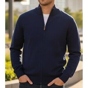 Club Room 100% Cotton Full Zip Sweater  Navy Blue Men's Sz Medium